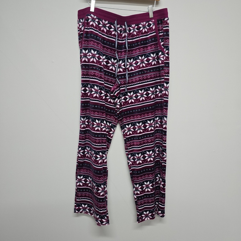 Nautica Pajama Pants Womens Large Burgundy Fair Isle Snowflake Polyester Lounge
